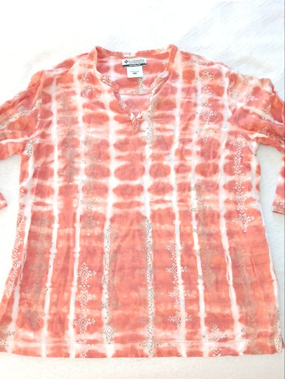Sz.L Womens Columbia Tie Dye Keyhole Neck Pullover